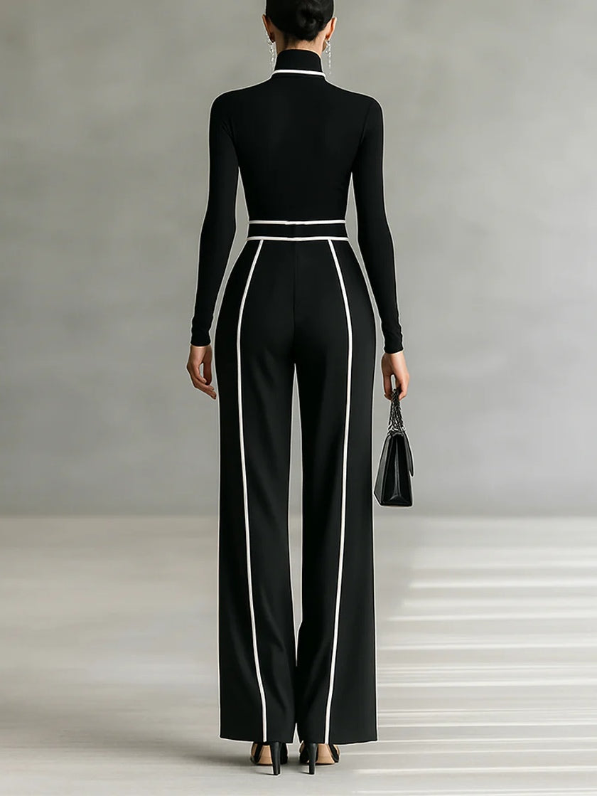 EMMA – Elegant two-piece set with high-neck top and wide-leg pants